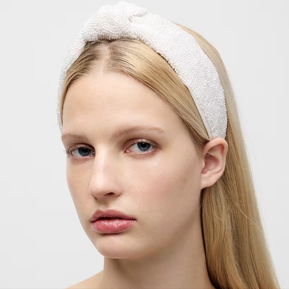 J. Crew Women's White Beaded Knot Headband